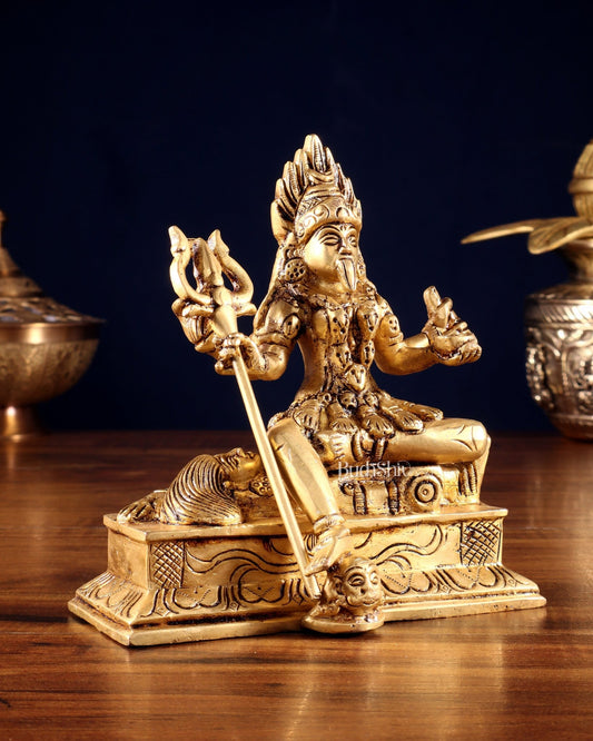 Pure Brass Goddess Samshana Kali Sitting Statue 6" - Budhshiv.com