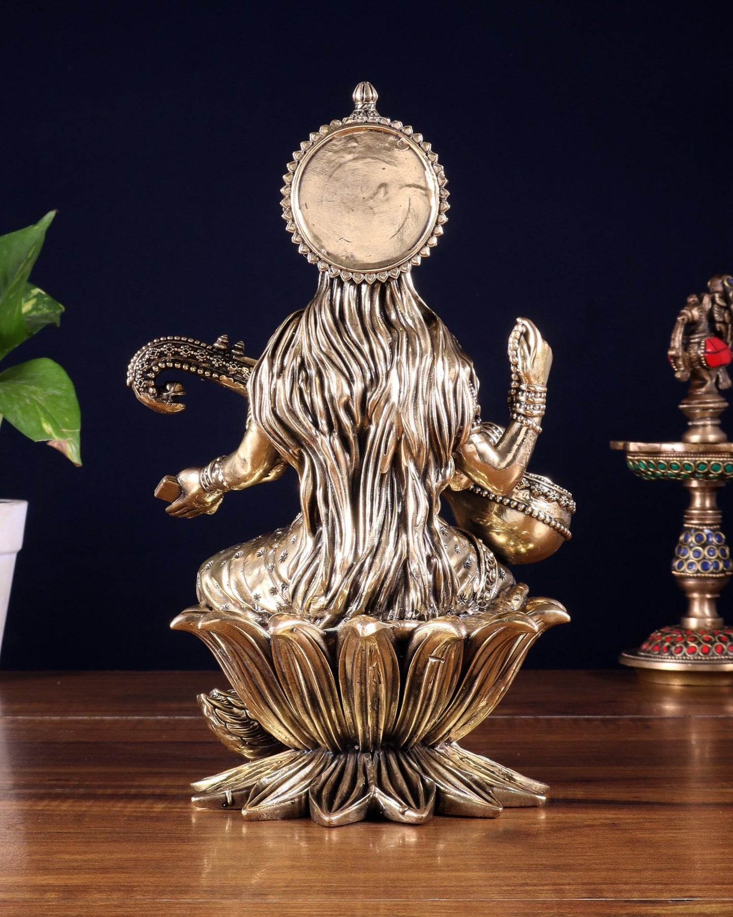 Pure Brass Goddess Saraswati Idol – 10 Inch | Intricately Handcrafted - Budhshiv.com