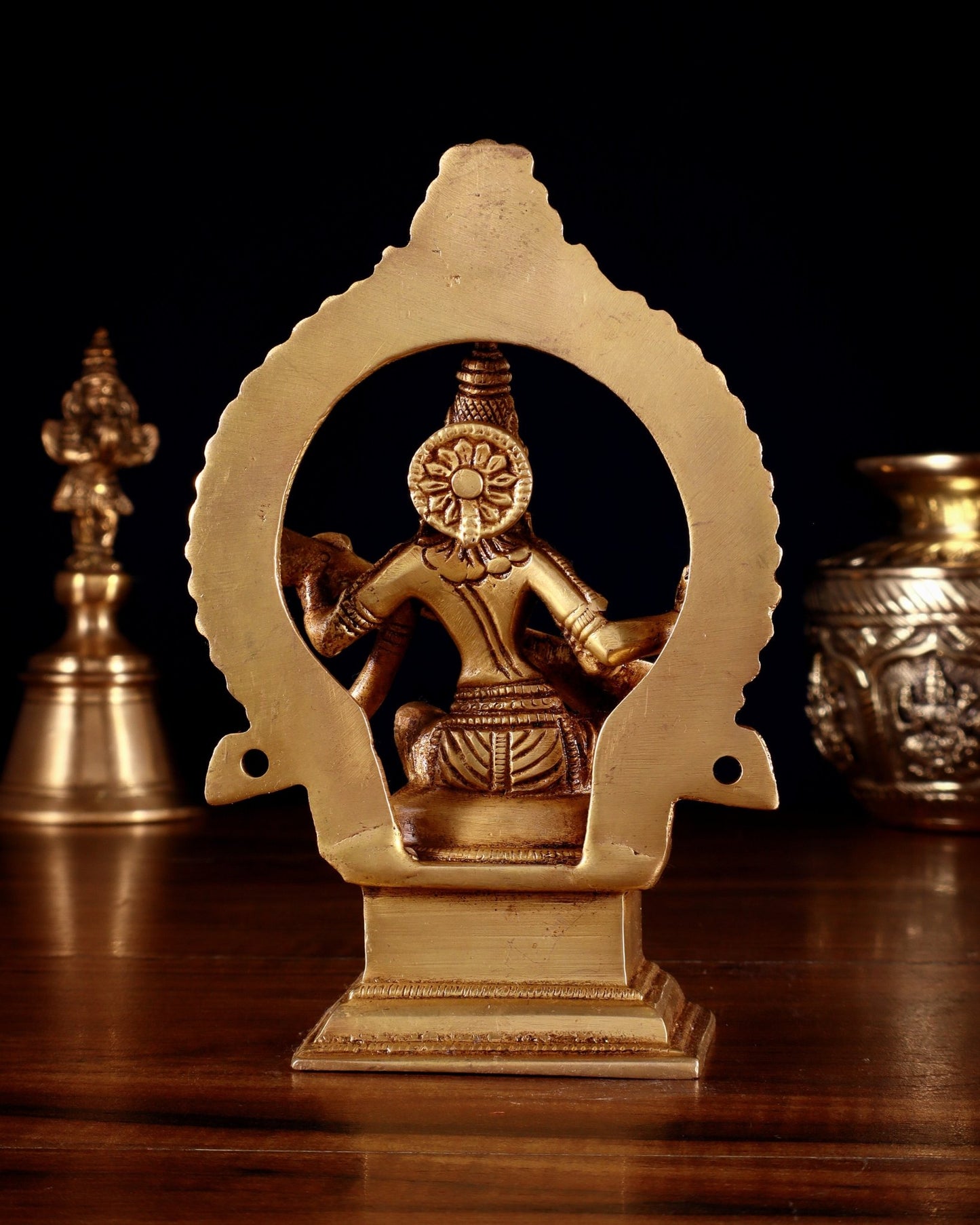 Pure Brass Goddess Saraswati Idol with Prabhavali 6" - Budhshiv.com