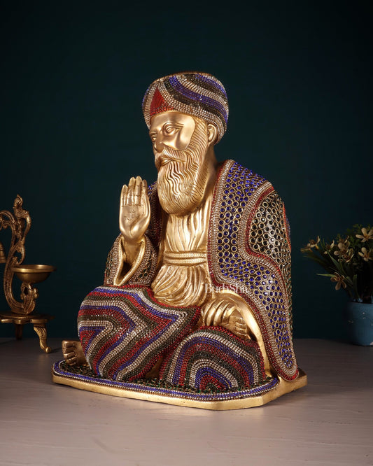 Pure Brass Guru Nanak Dev Ji Intricate Statue – Jeweled up, 13.5" - Budhshiv.com