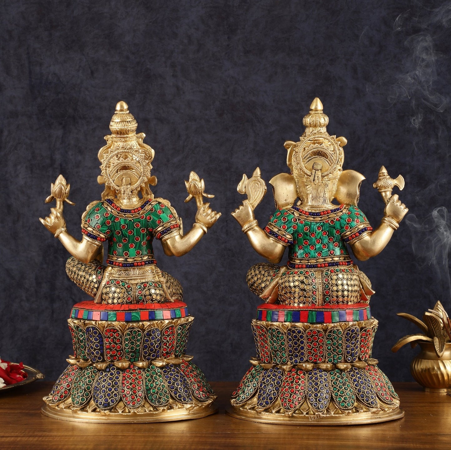 Pure Brass Handcrafted Ganesha and Lakshmi Idols - 15" | Symbol of Purity - Budhshiv.com
