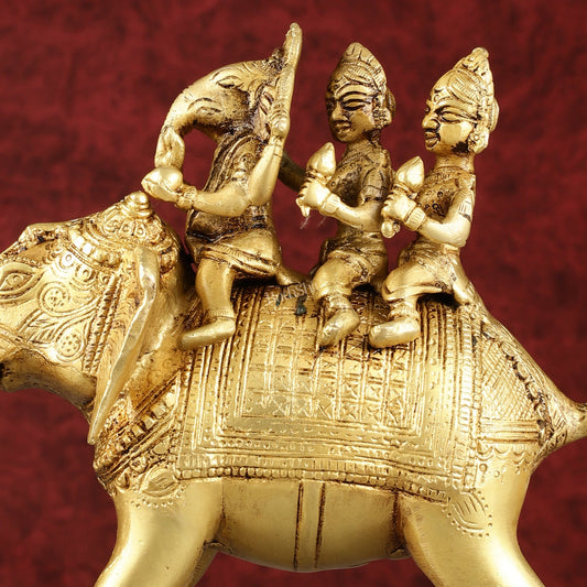 Pure Brass Handcrafted Ganesha with Riddhi Siddhi on Elephant Statue - 7.5" - Budhshiv.com