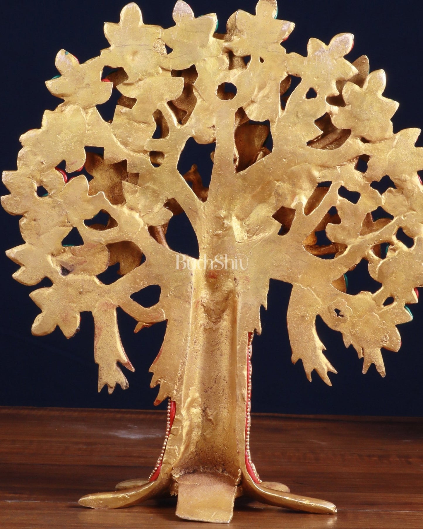 Pure Brass Handcrafted Kalpavriksha Tree - Table Standing - 11" with stonework - Budhshiv.com