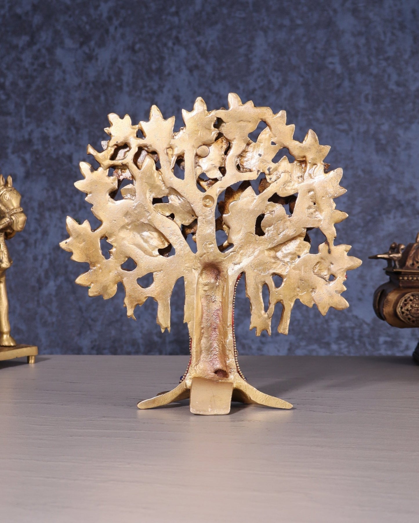 Pure Brass Handcrafted Kalpavriksha Tree - Table Standing 9" stonework - Budhshiv.com