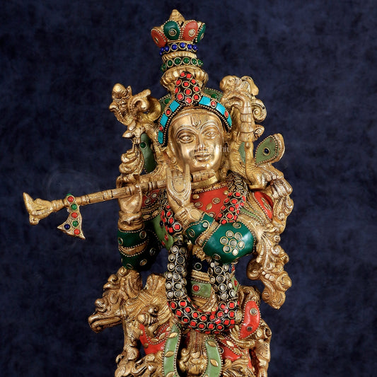 Pure Brass Handcrafted Krishna Statue 21 inch - Budhshiv.com