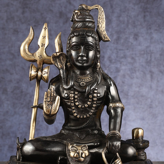 Pure Brass Handcrafted Lord Shiva Statue - 10.5" Midnight black - Budhshiv.com