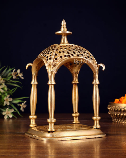 Pure Brass Handcrafted mandapam Temple with Jaali Work – 7" Height - Budhshiv.com
