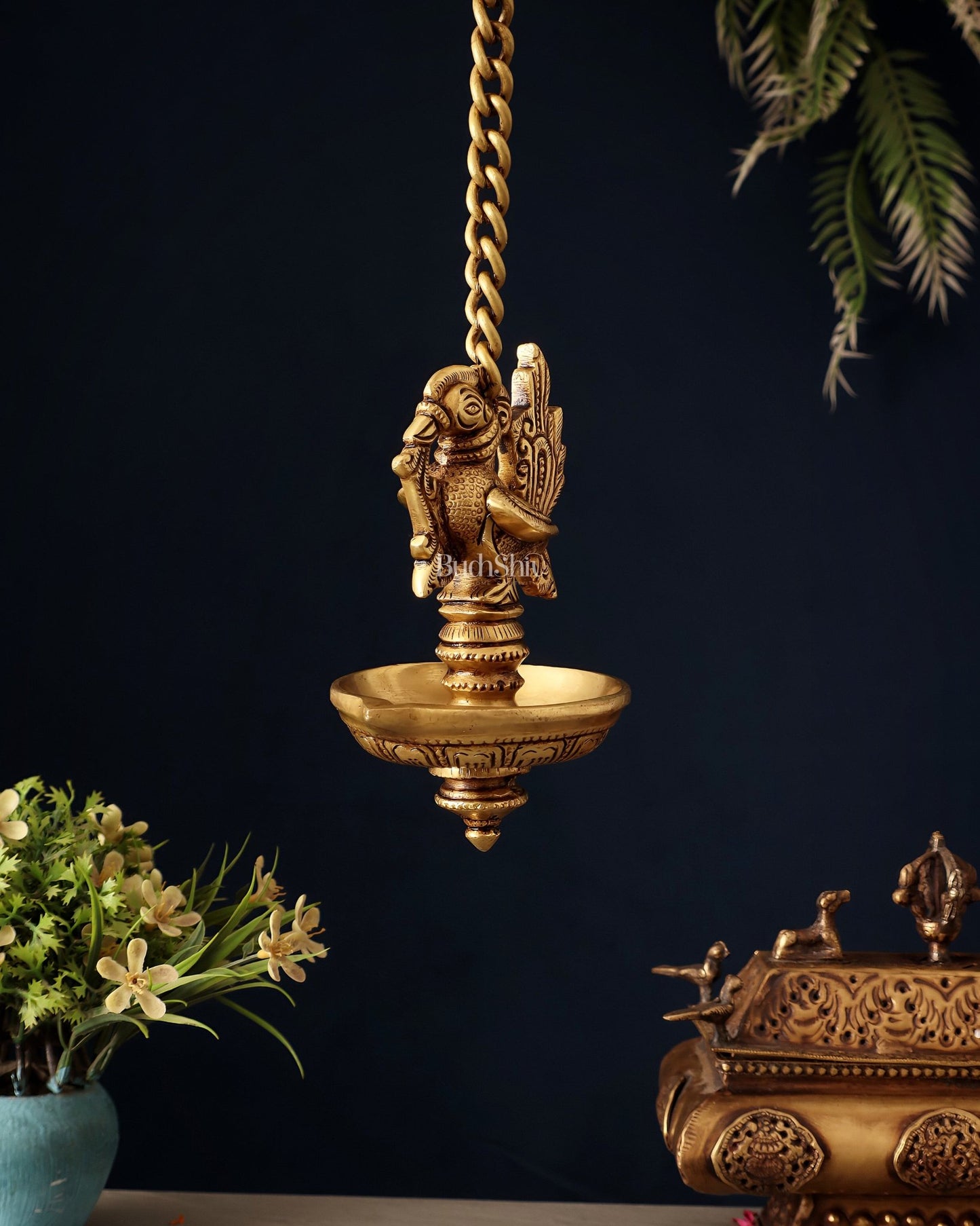 Pure Brass Hanging Annam Diya – Single Wick 18" - Budhshiv.com