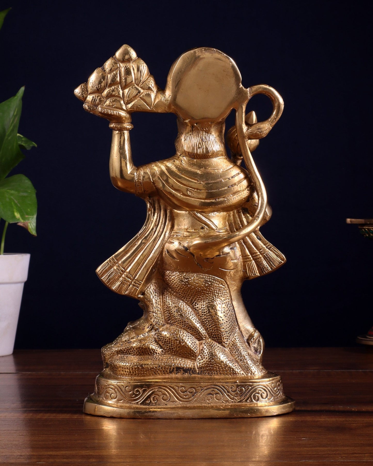 Pure Brass Hanuman Carrying Sanjeevani Mountain idol | 9 Inch Height - Budhshiv.com
