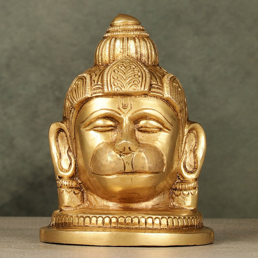 Pure Brass Hanuman Face Idol Table Accent 5.5 " - Budhshiv.com