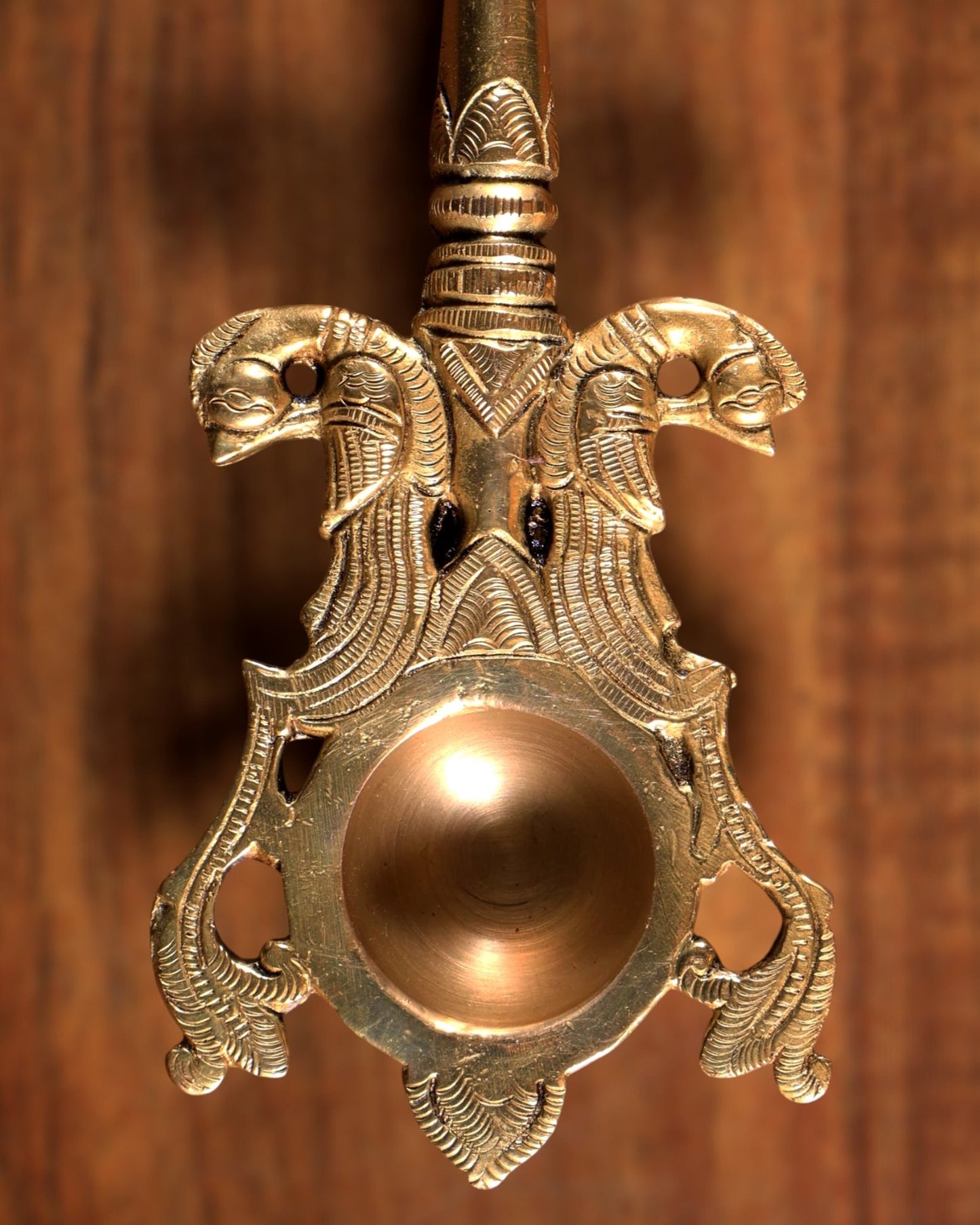 Pure Brass Hawan Spoon Vishnu Design | Ritual Puja Ladle | 11 Inch - Budhshiv.com