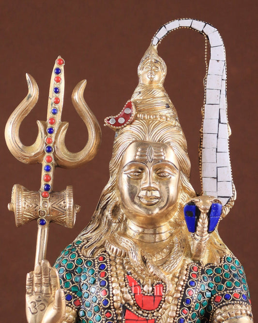 Pure Brass Highly Detailed Lord Shiva Statue | 14 Inch meenakari Stonework - Budhshiv.com