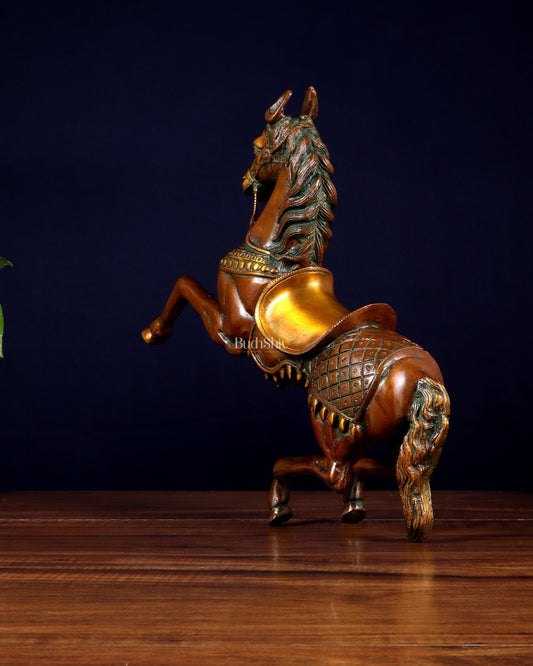 Pure Brass Horse with Raised Legs – Vintage Tone 11.5 inch - Budhshiv.com