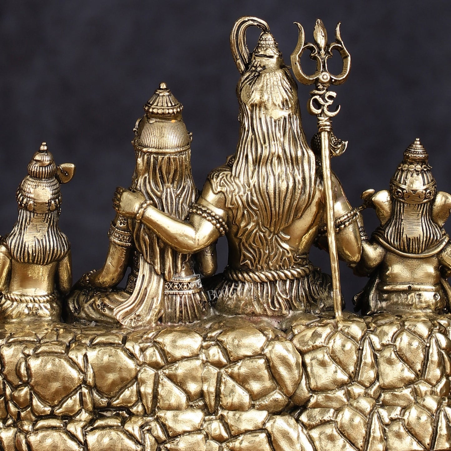 Pure Brass Intricate Complete Shiv Parivar Idol - 5.5" Tall - Budhshiv.com