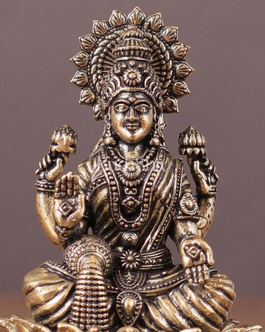 Pure Brass Intricate Superfine Lakshmi Idol 3" - Budhshiv.com