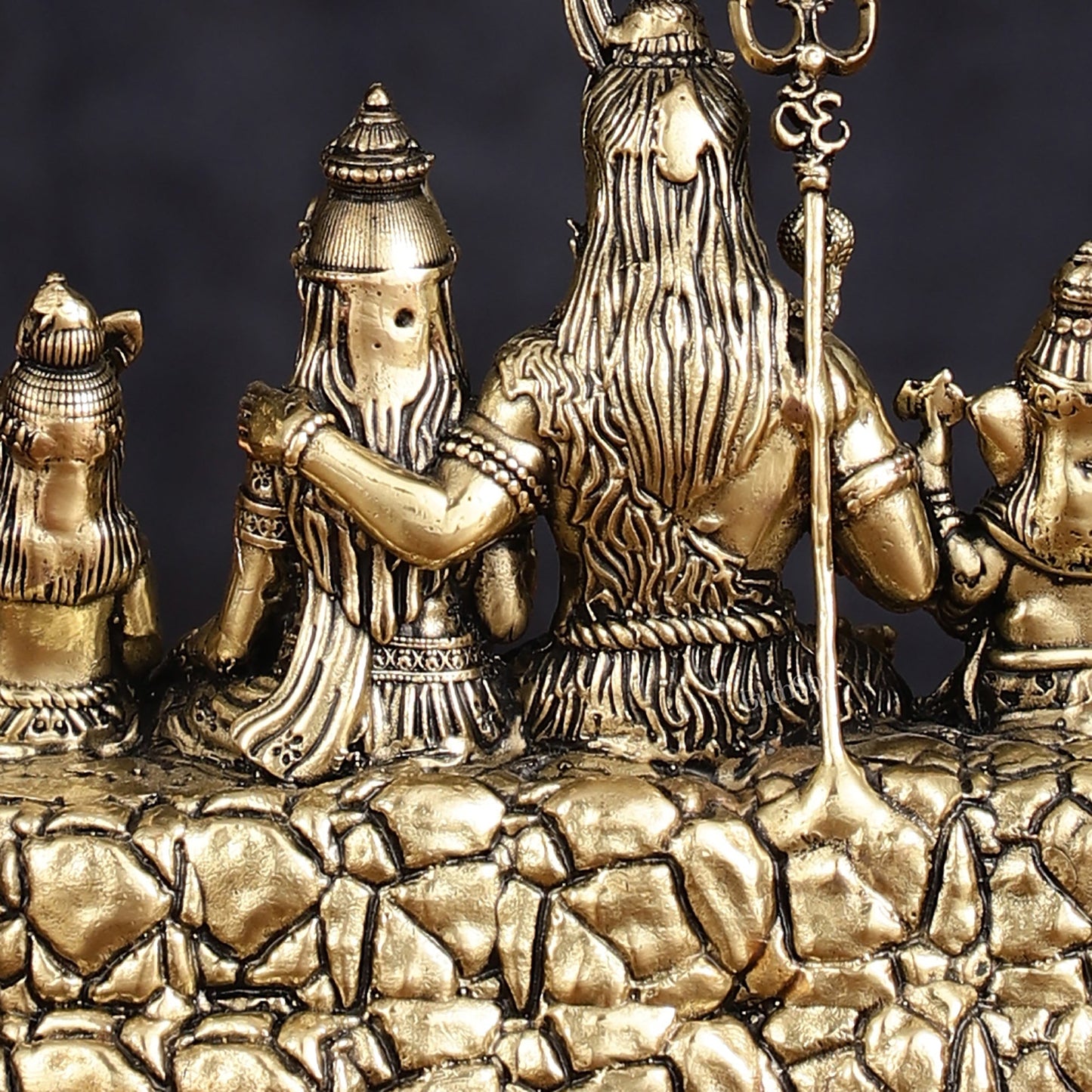 Pure Brass Intricately Carved Complete Shiv Parivar Idol - 3.5" Tall - Budhshiv.com