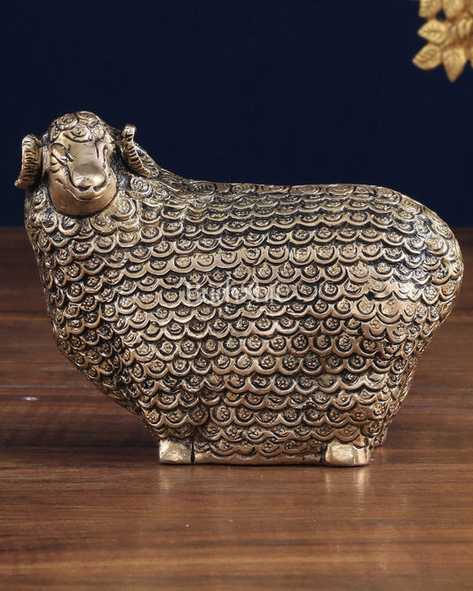 Pure Brass Intricately Carved Sheep Figurine (Vastu Recommended) small - Budhshiv.com