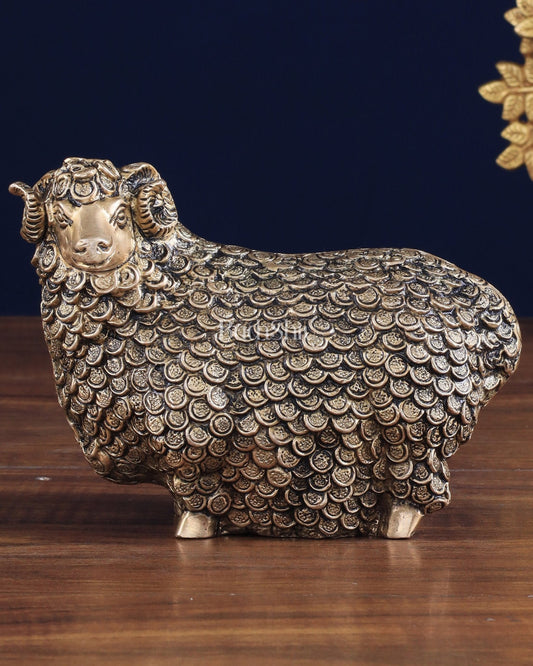 Pure Brass Intricately Carved Sheep Figurine (Vastu Recommended) - Budhshiv.com