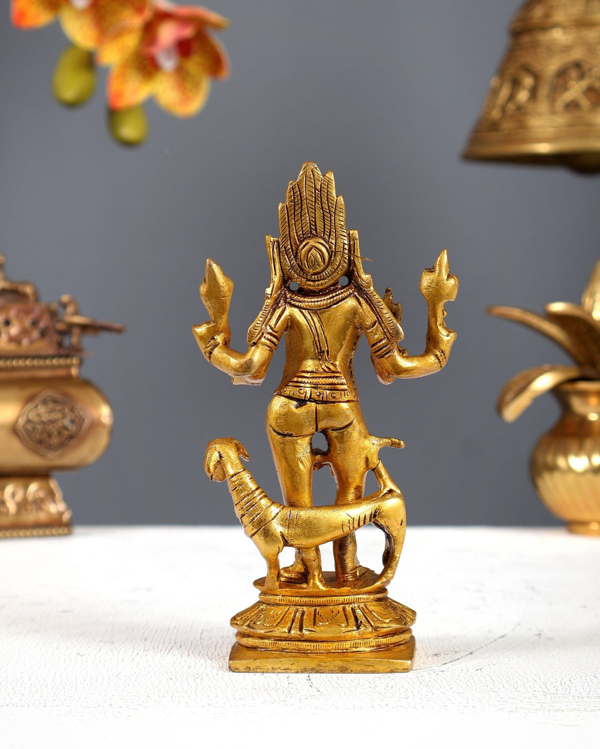 Pure Brass Kaal Bhairav Bhairo Baba with Dog Idol 5" - Budhshiv.com