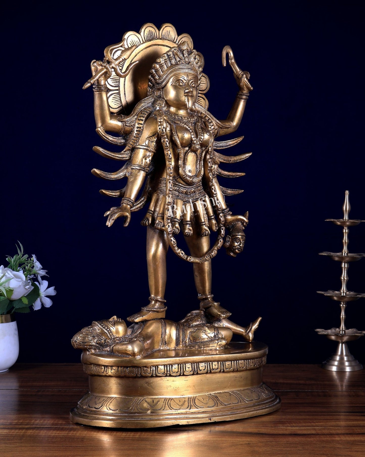 Pure Brass Kali Mata Idol with Four Arms 18" - Budhshiv.com