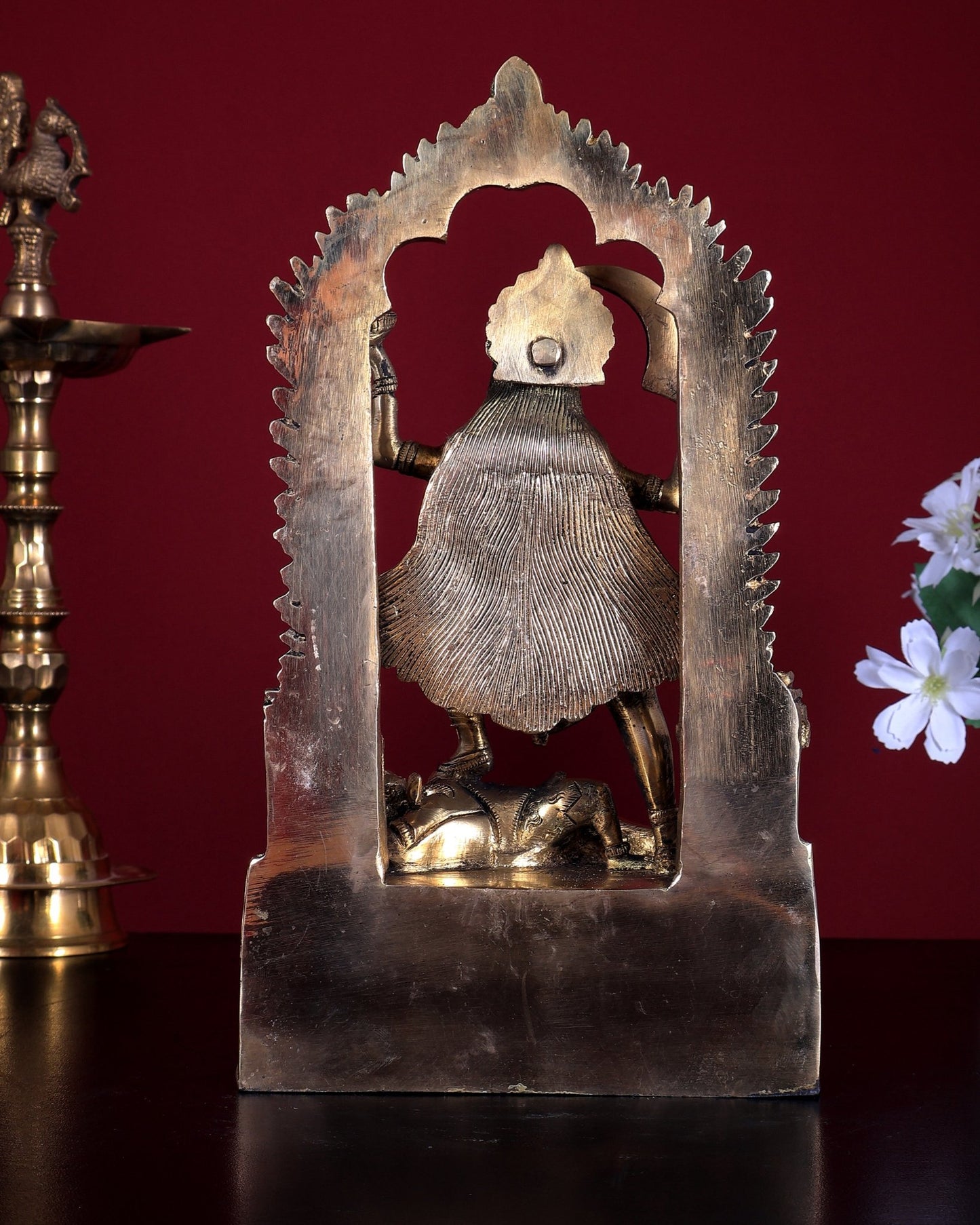 Pure Brass Kali Statue with Shiva & Skull Garland | 10.5 Inch Arch Idol - Budhshiv.com