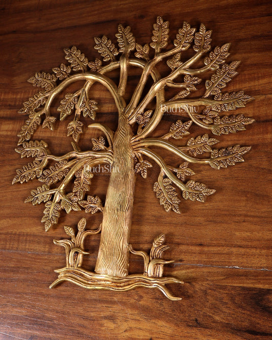 Pure Brass Kalpavriksha Tree Wall Hanging – 35 cm (14 inch - Budhshiv.com