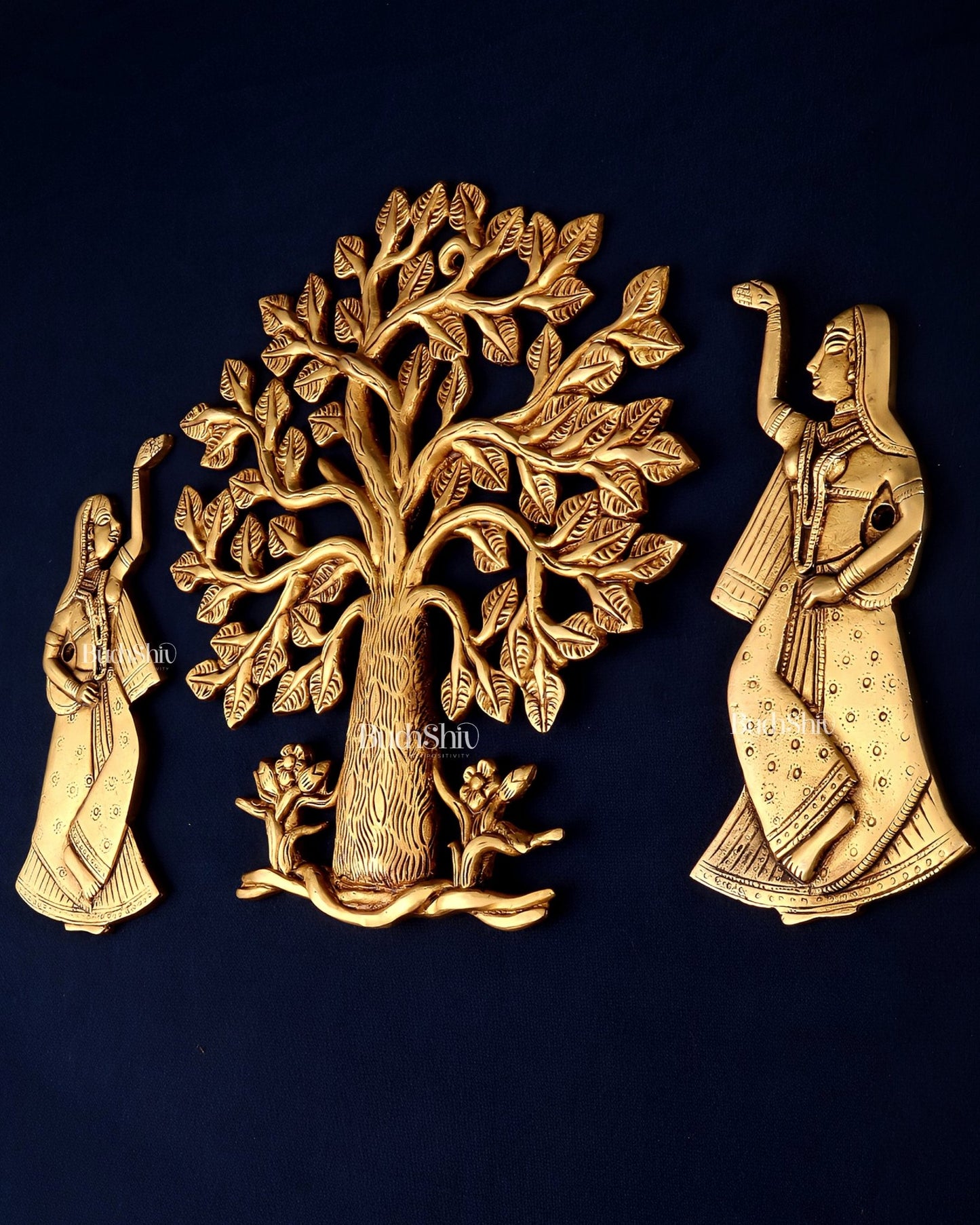 Pure Brass Kalpavriksha Tree with Apsaras Wall Hanging Set – 10.5" - Budhshiv.com