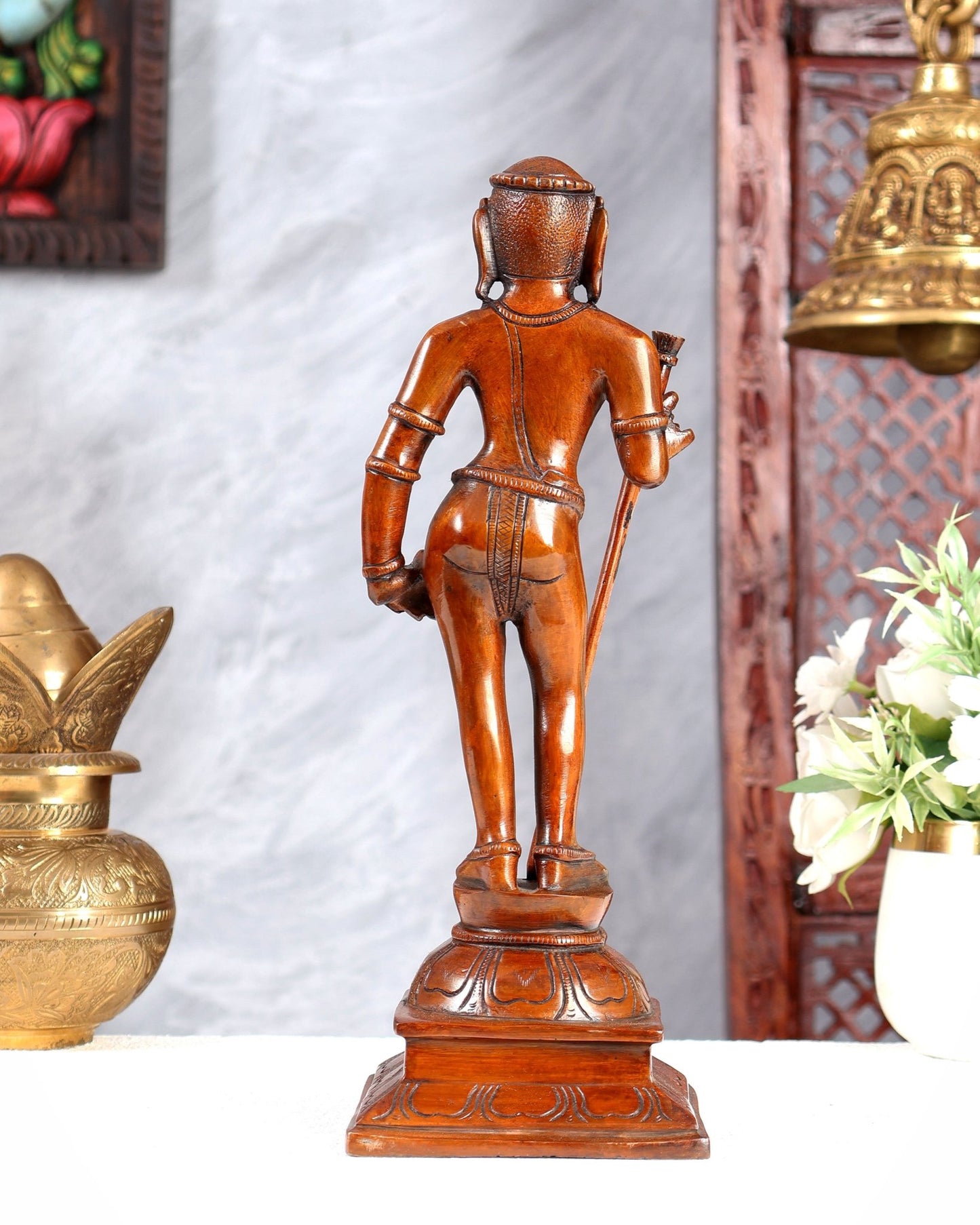 Pure Brass Kartikeya Palani Murugan KumaraSwamy Idol | 11 Inch Brown patina - Budhshiv.com
