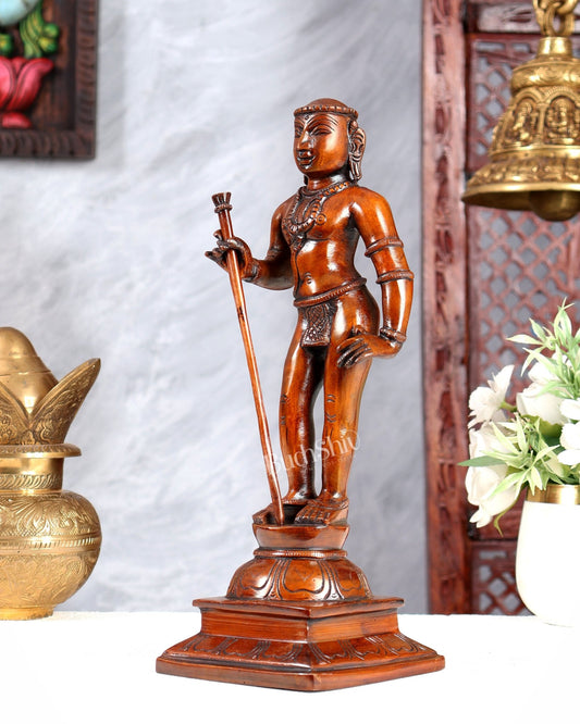Pure Brass Kartikeya Palani Murugan KumaraSwamy Idol | 11 Inch Brown patina - Budhshiv.com