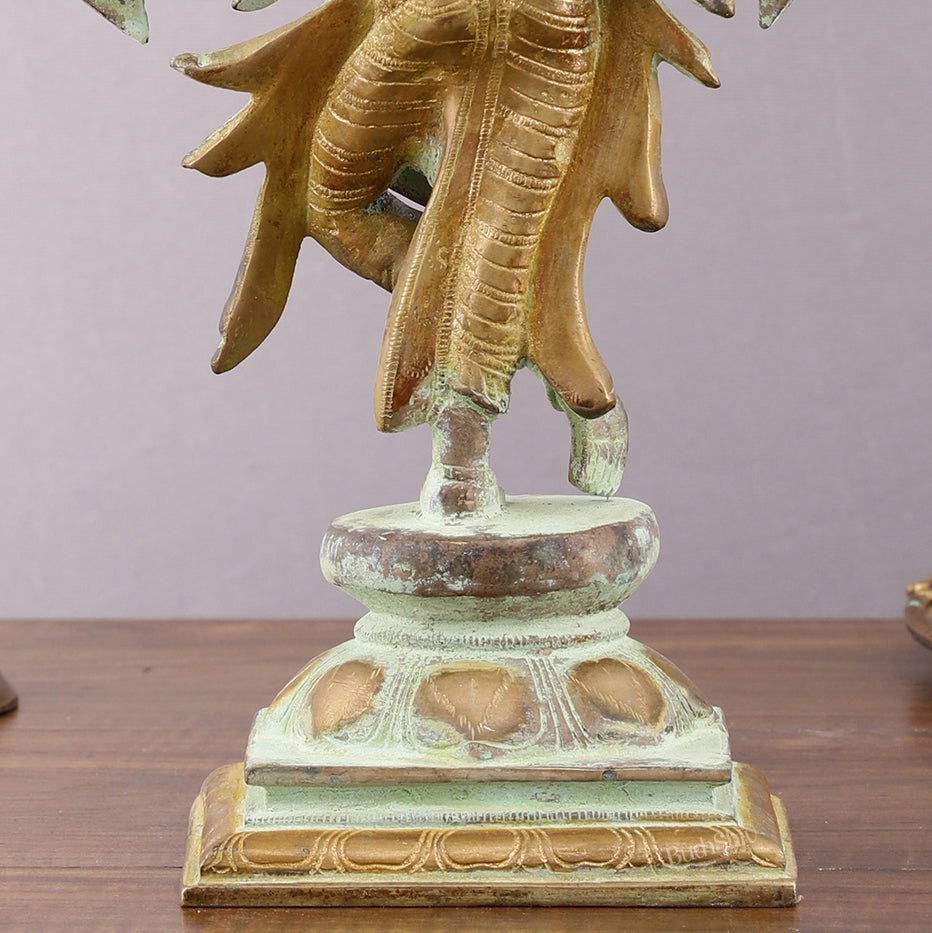 Pure Brass Krishna Roopam Vishnu Sculpture - Sand Blast Finish | 12" - Budhshiv.com