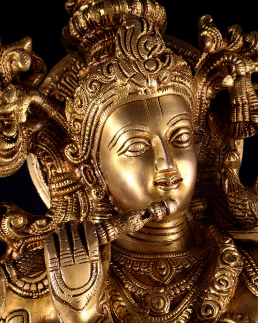 Pure Brass Krishna with cow large idol 26" - Budhshiv.com
