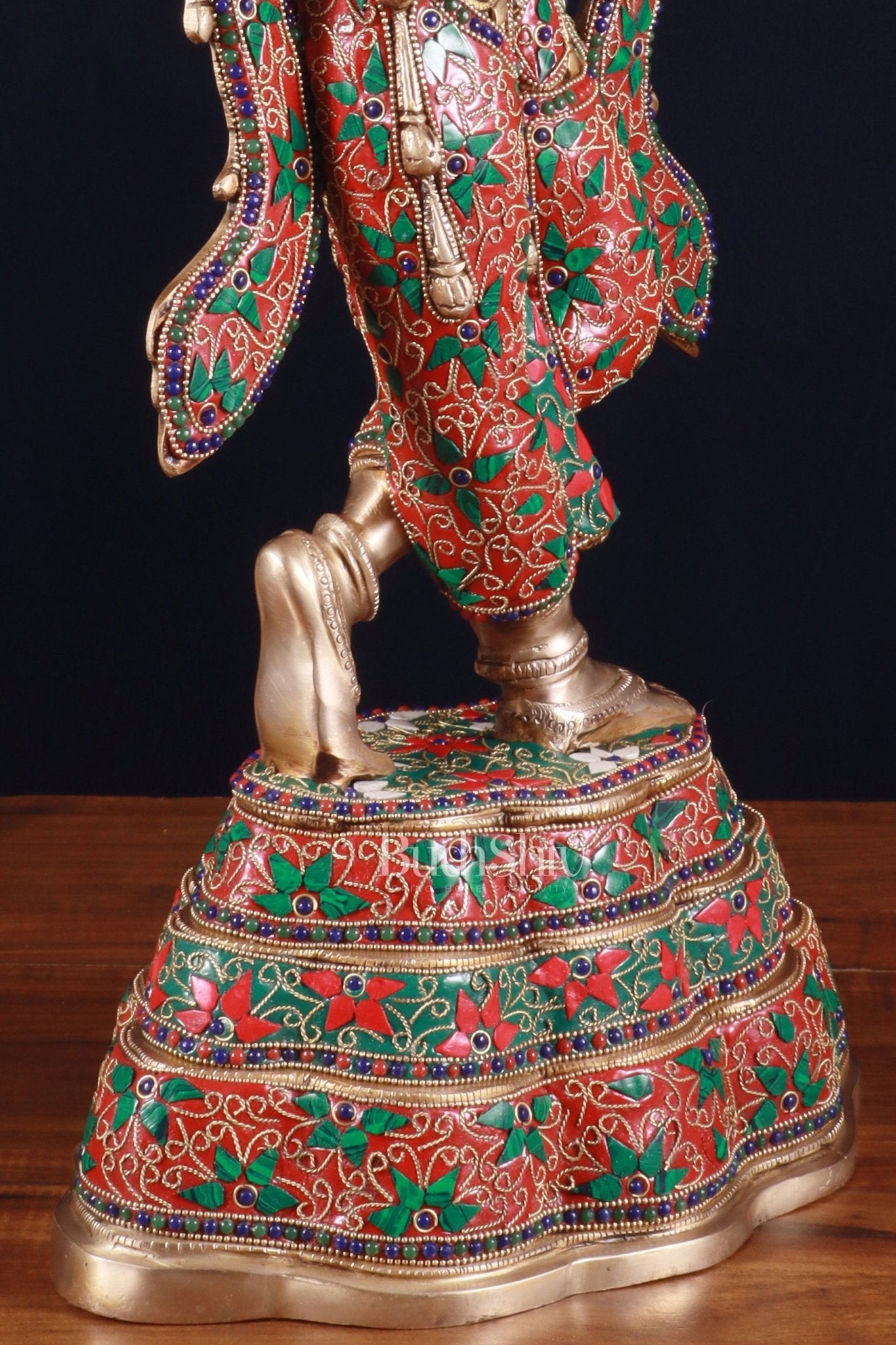 Pure Brass Krishna’s Gopi Carrying Butter Pots – Meenakari Marvel, 27.2 Inch - Budhshiv.com