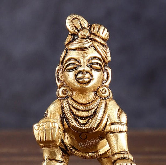Pure Brass Laddoo Gopal Krishna Baal Krishna Idol - 2.5" - Budhshiv.com
