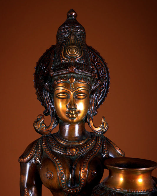 Pure Brass Lady with Pot Statue 28.5 inch - Budhshiv.com