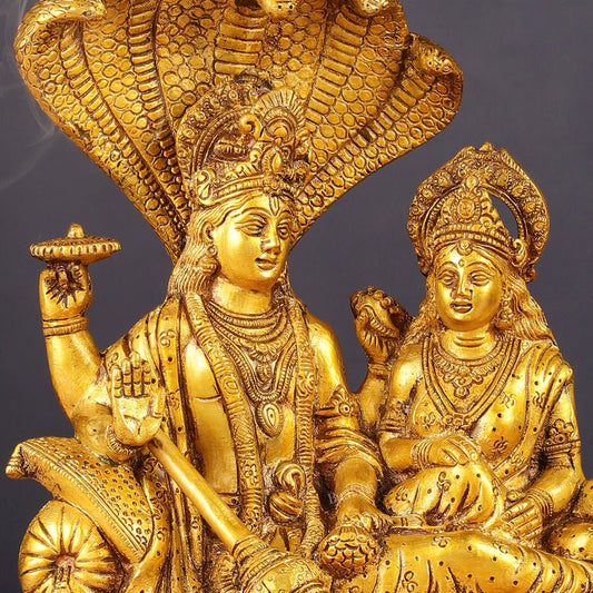 Pure Brass Lakshmi Narayan Resting on Sheshanaag Idol 10" - Budhshiv.com