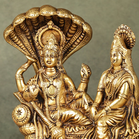 Pure Brass Lakshmi Narayan Resting on Sheshanaag Idol - 8 inch - Budhshiv.com