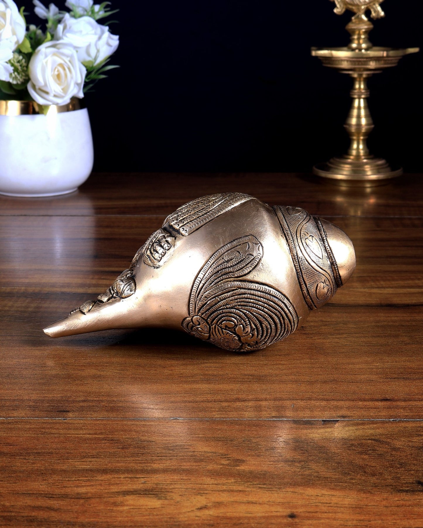 Pure Brass Lakshmi Narayana Design Blowing Shankh / Conch - Budhshiv.com