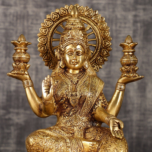Pure Brass Lakshmi with Owl Idol Seated on Lotus | 11 Inch Height | 6.25 KG - Budhshiv.com