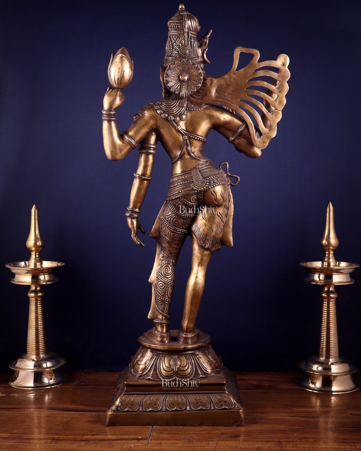 Pure Brass Large Ardhanarishvara Statue – Burnt Brass Finish 40 inch - Budhshiv.com