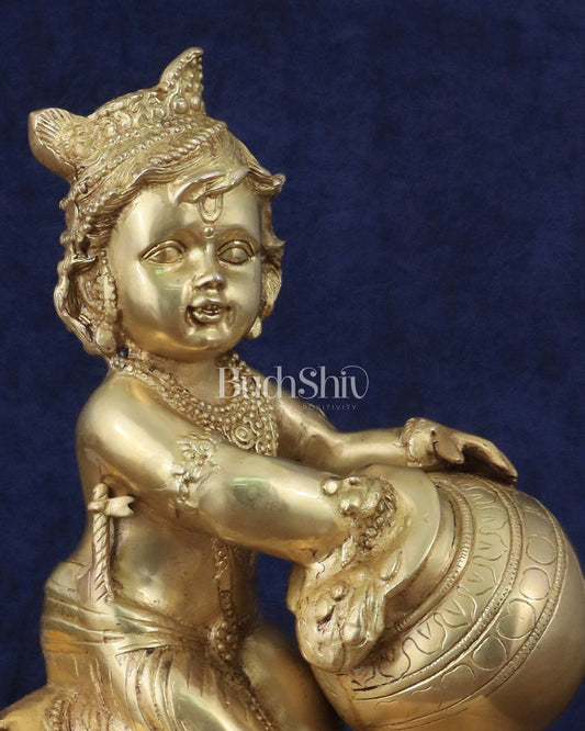 Pure Brass Large Baby Krishna as Makhan Chor Statue - 12" - Budhshiv.com