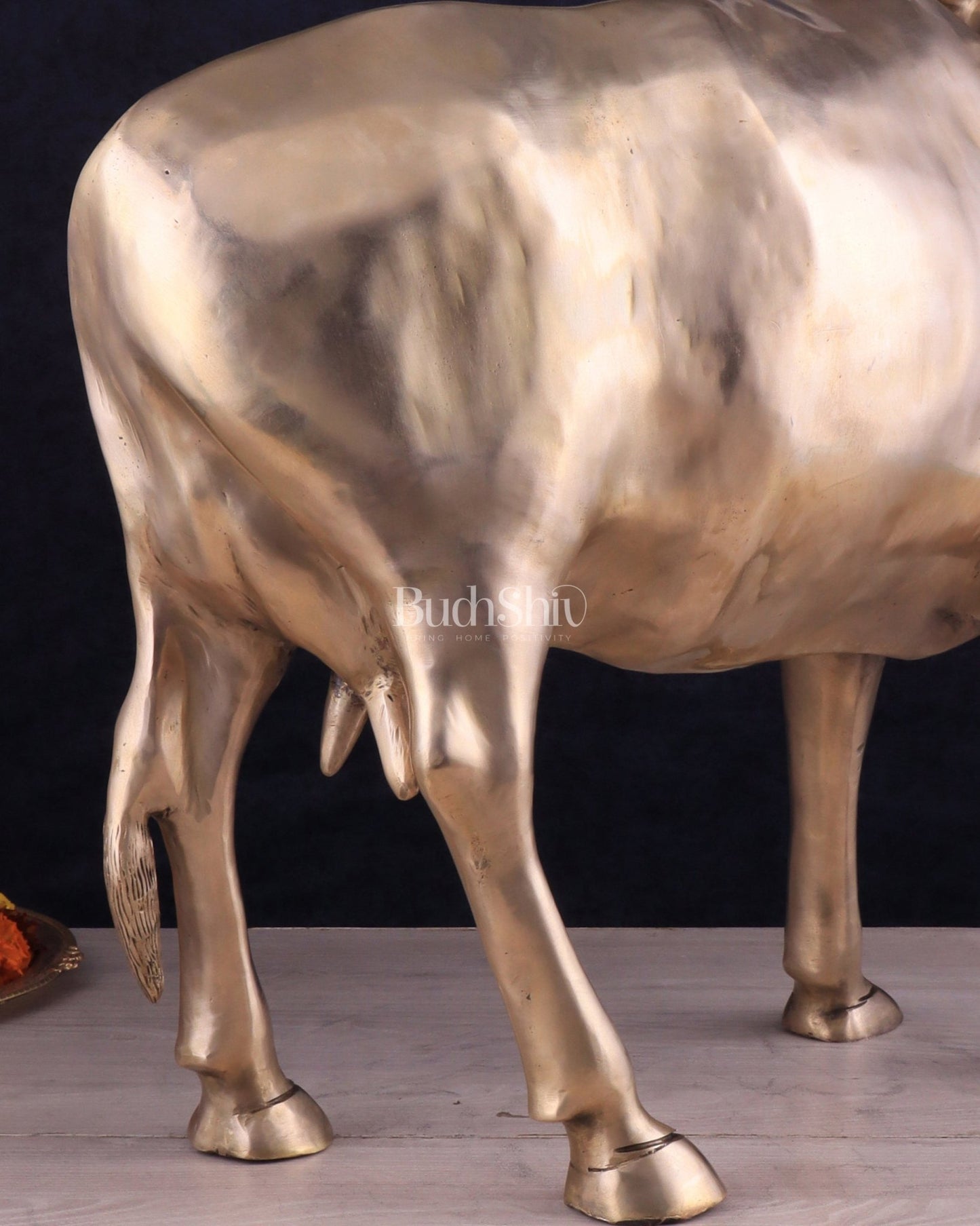 Pure Brass Large Cow Statue – Gomatha Idol | Elegant Spiritual Décor - Budhshiv.com