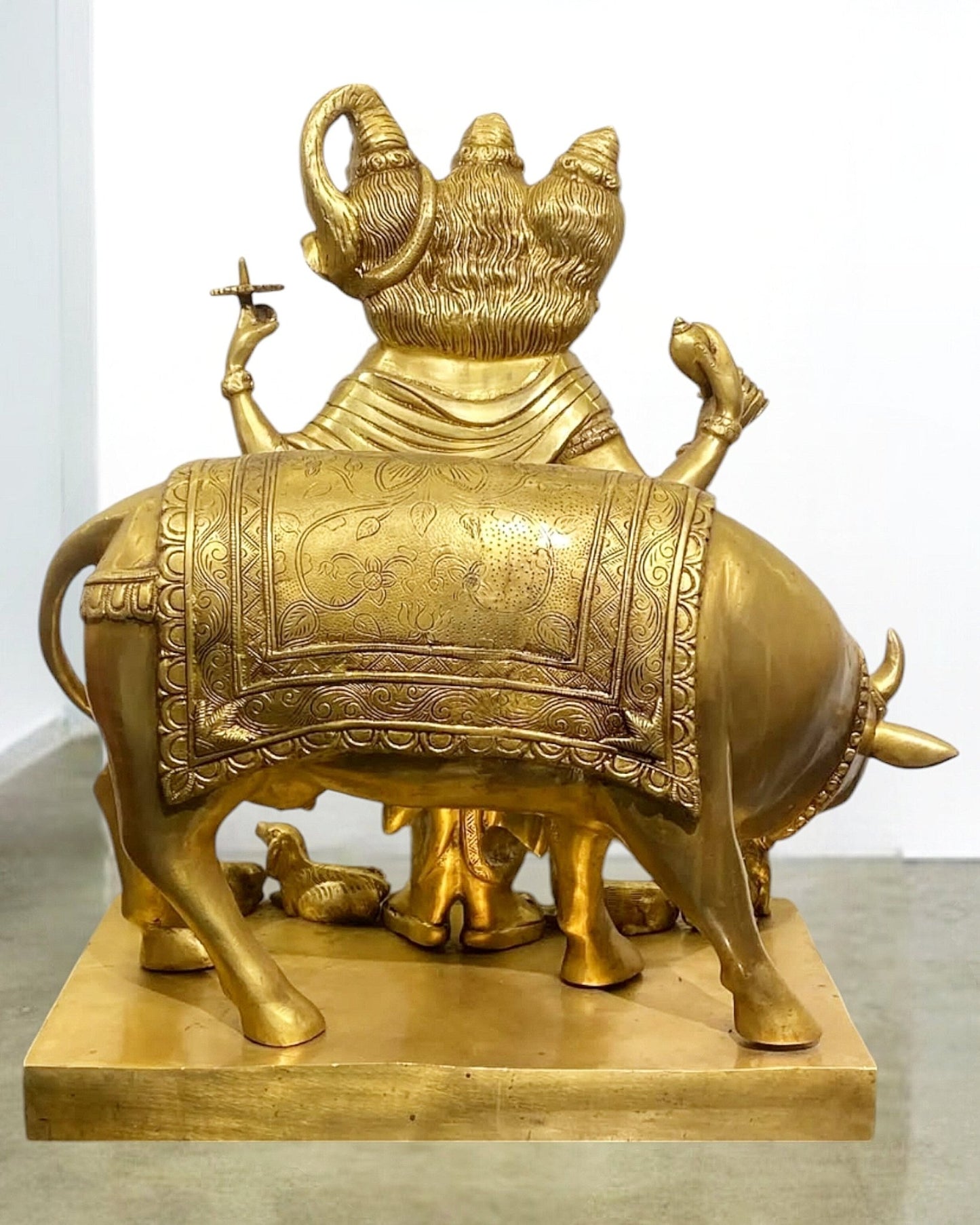 Pure Brass Large Dattatreya Guru Statue with Cow and Dogs 24" - Budhshiv.com