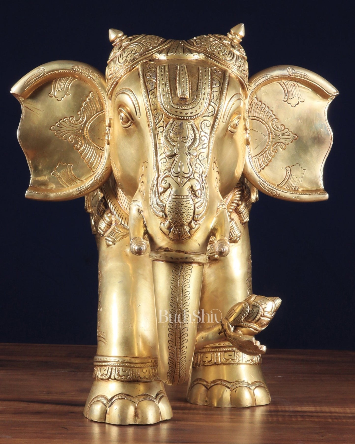 Pure Brass Large Elephant Statue with Enhanced Carvings 29" - Budhshiv.com