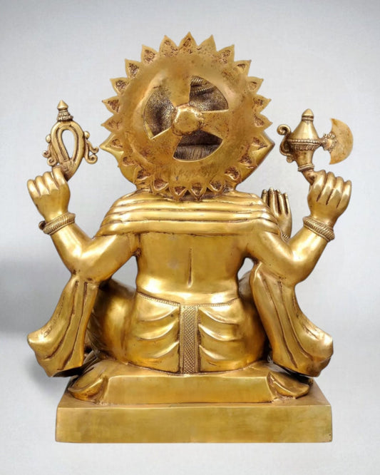 Pure Brass Large Ganesha Statue Sitting on Lotus with Sturdy Square Base 31 inch - Budhshiv.com