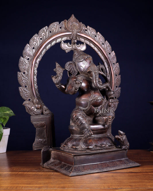Pure Brass Large Ganesha Statue with Prabhavali – Chola Style 18 inch - Budhshiv.com