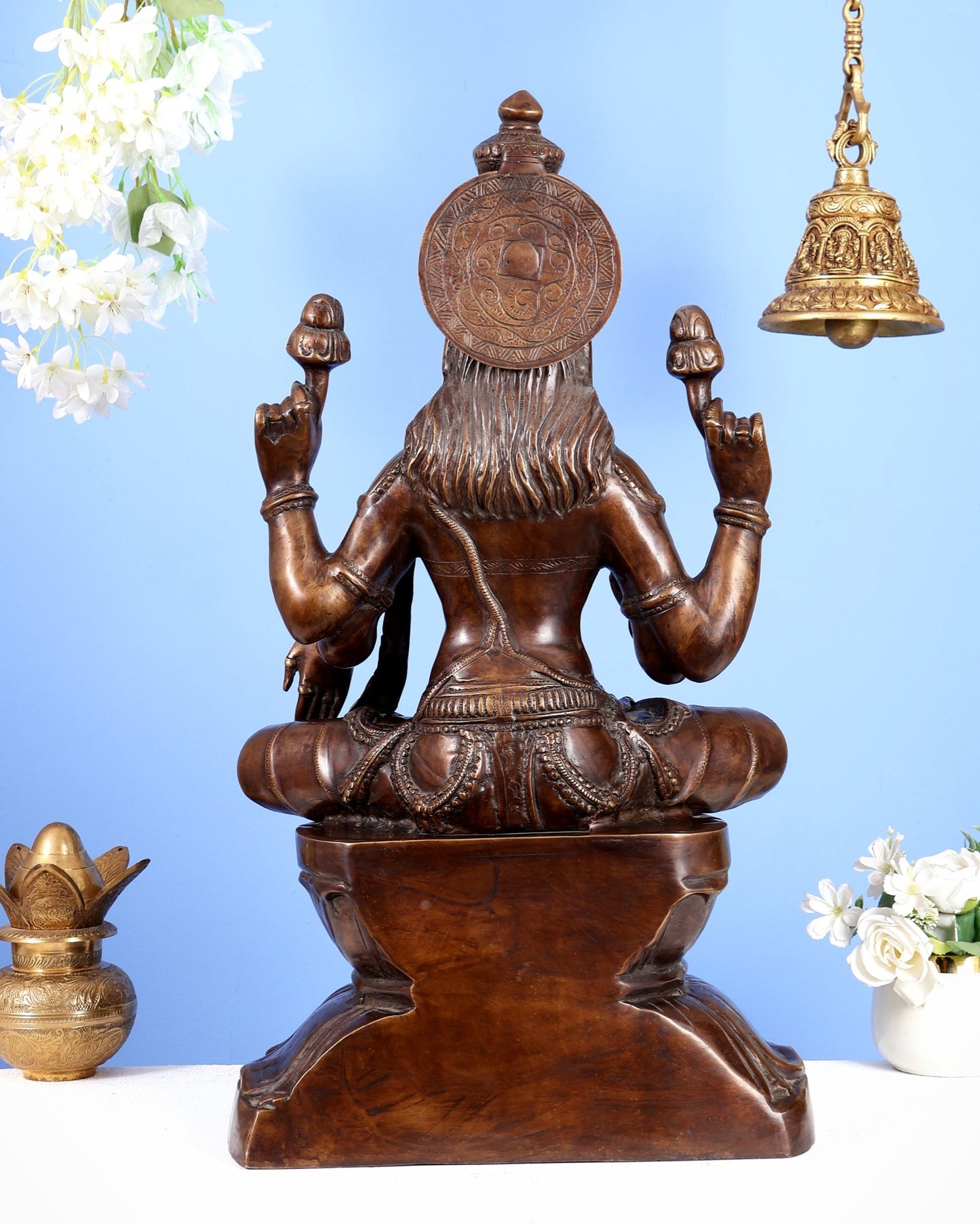 Pure Brass Large Goddess Lakshmi Statue – Crossed Legs Pose, 25 Inch, - Budhshiv.com