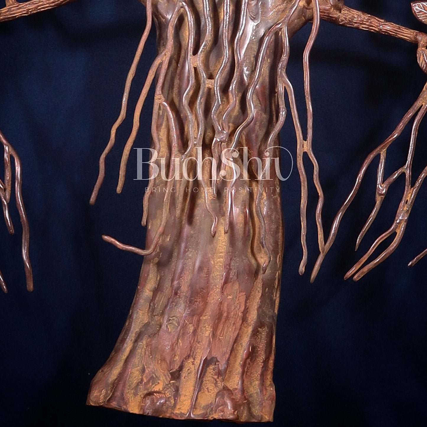 Pure Brass Large Kalpavriksha Tree Wall Hanging – Copper & Sand Finish 46 inch - Budhshiv.com