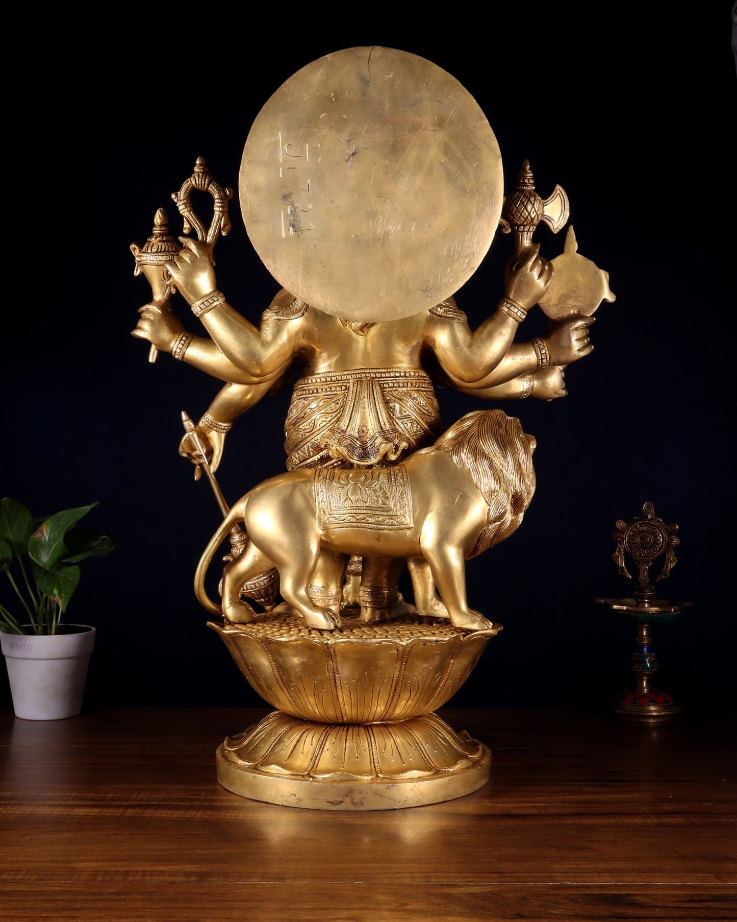 Pure Brass Large Kana Drishti Ganesha Standing with Lion Statue 24 inch - Budhshiv.com