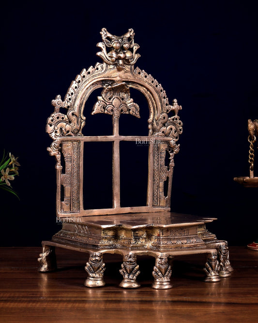 Pure Brass Large Kirtimukha Design Singasan Peeta Chowki for Idols 12 inch - Budhshiv.com