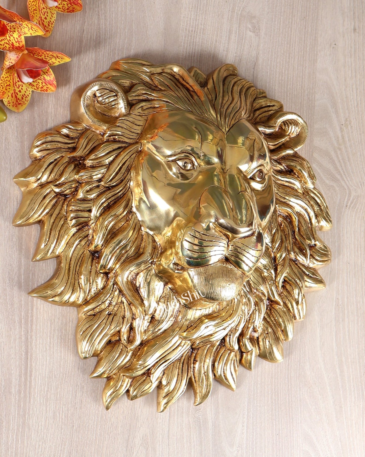 Pure Brass Large Lion Face Wall Hanging 14.5 inch - Budhshiv.com